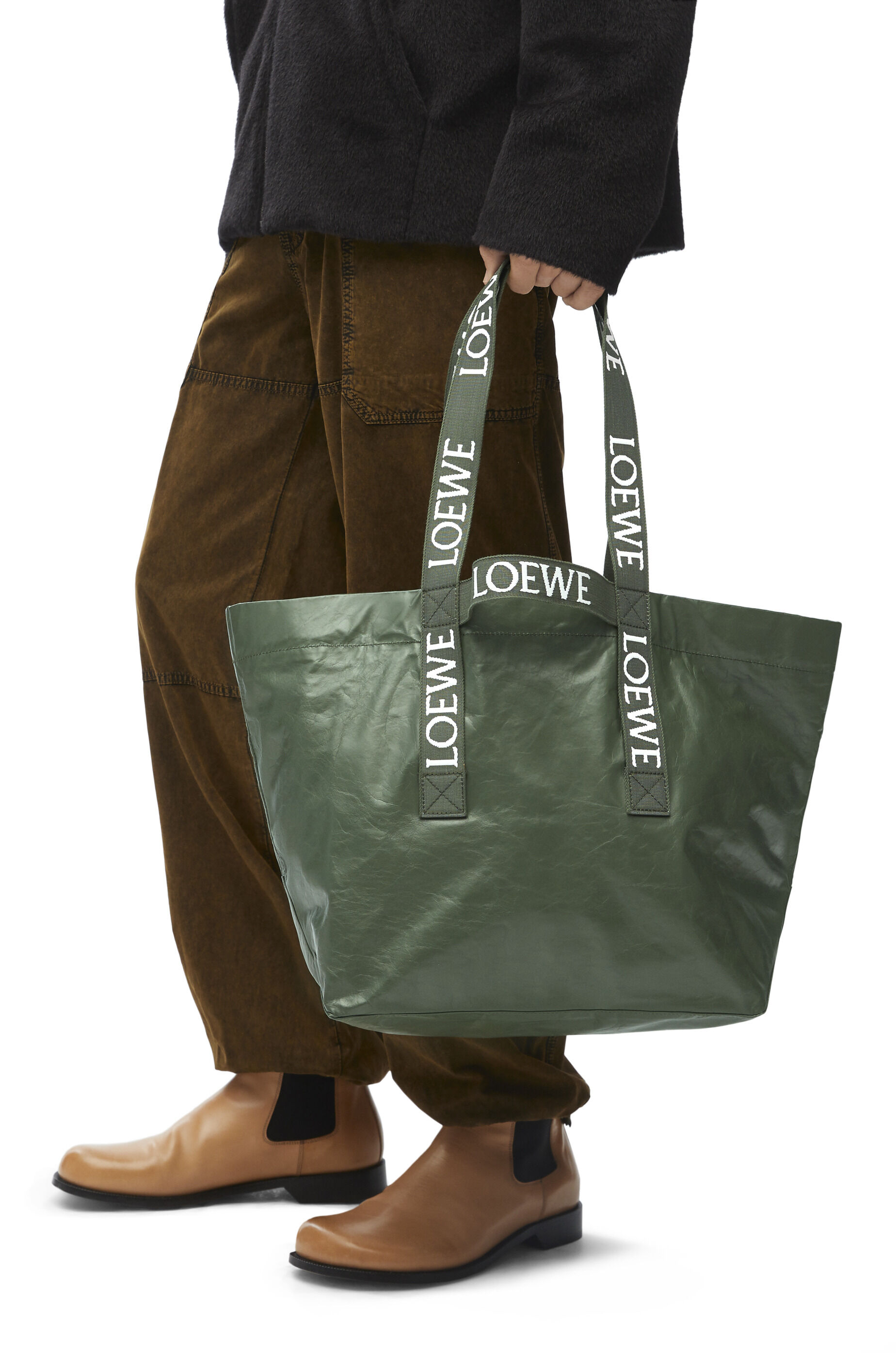 Loewe Men s Luxury Fold Shopper in Paper Calfskin Green Totes