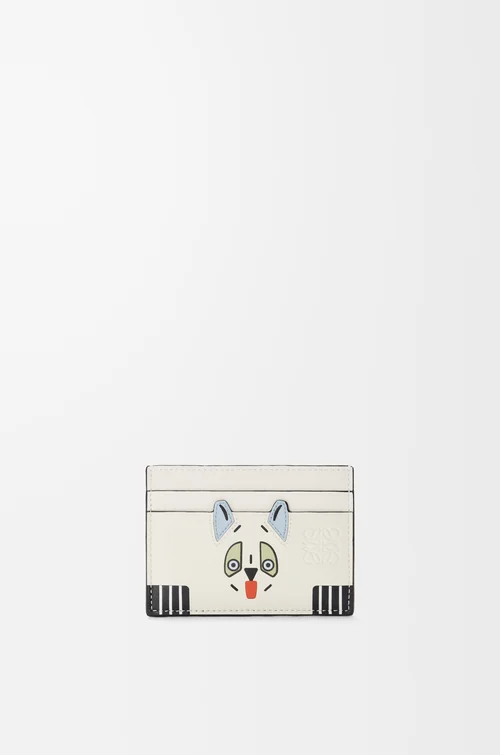 LOEWE Tarjetero liso Futurist Cat en piel de ternera Blanco Suave