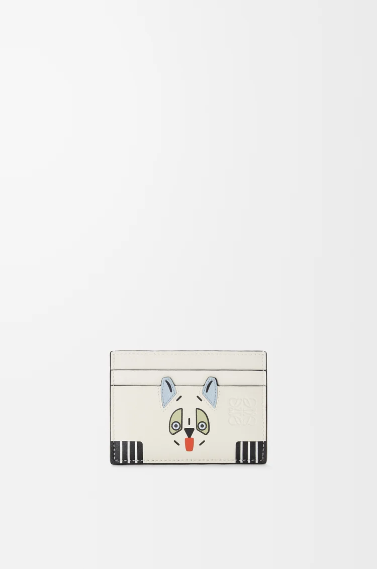 LOEWE Tarjetero liso Futurist Cat en piel de ternera Blanco Suave