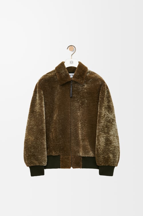 LOEWE Zip-up jacket in shearling Khaki Green