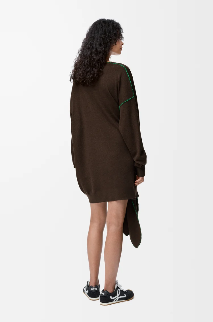 LOEWE 羊毛围巾连衣裙 Brown Green