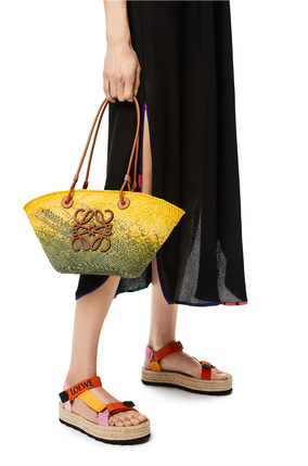 LOEWE Small Anagram Basket bag in iraca palm and calfskin Khaki Green/Yellow plp_rd