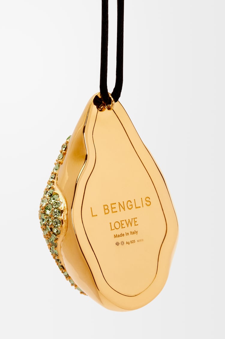 LOEWE フォームドリップ ペンダント ネックレス（スターリングシルバー＆クリスタル） ゴールド/ライトグリーン