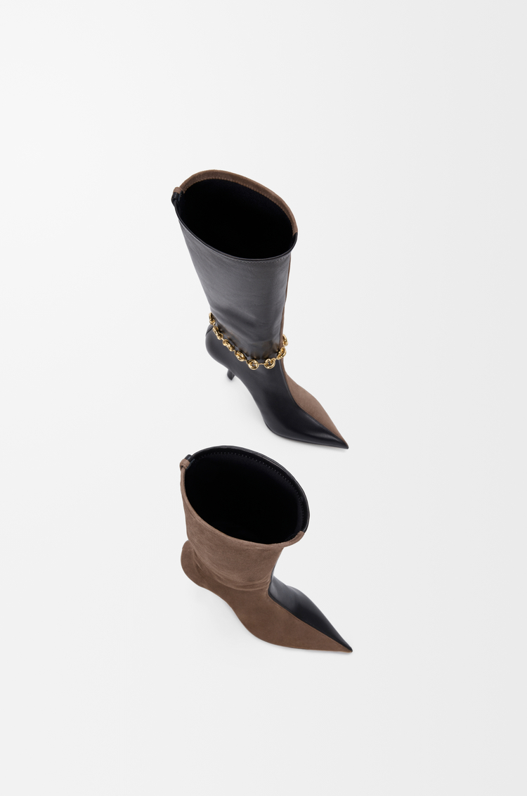 LOEWE Bota New Comic en piel de cordero elástica y ante Negro/Tabaco