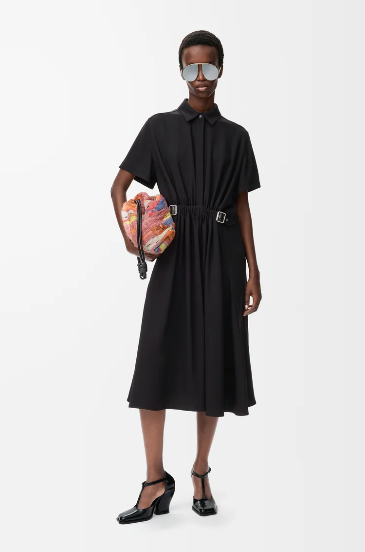 LOEWE Belted dress in stretch viscose Black