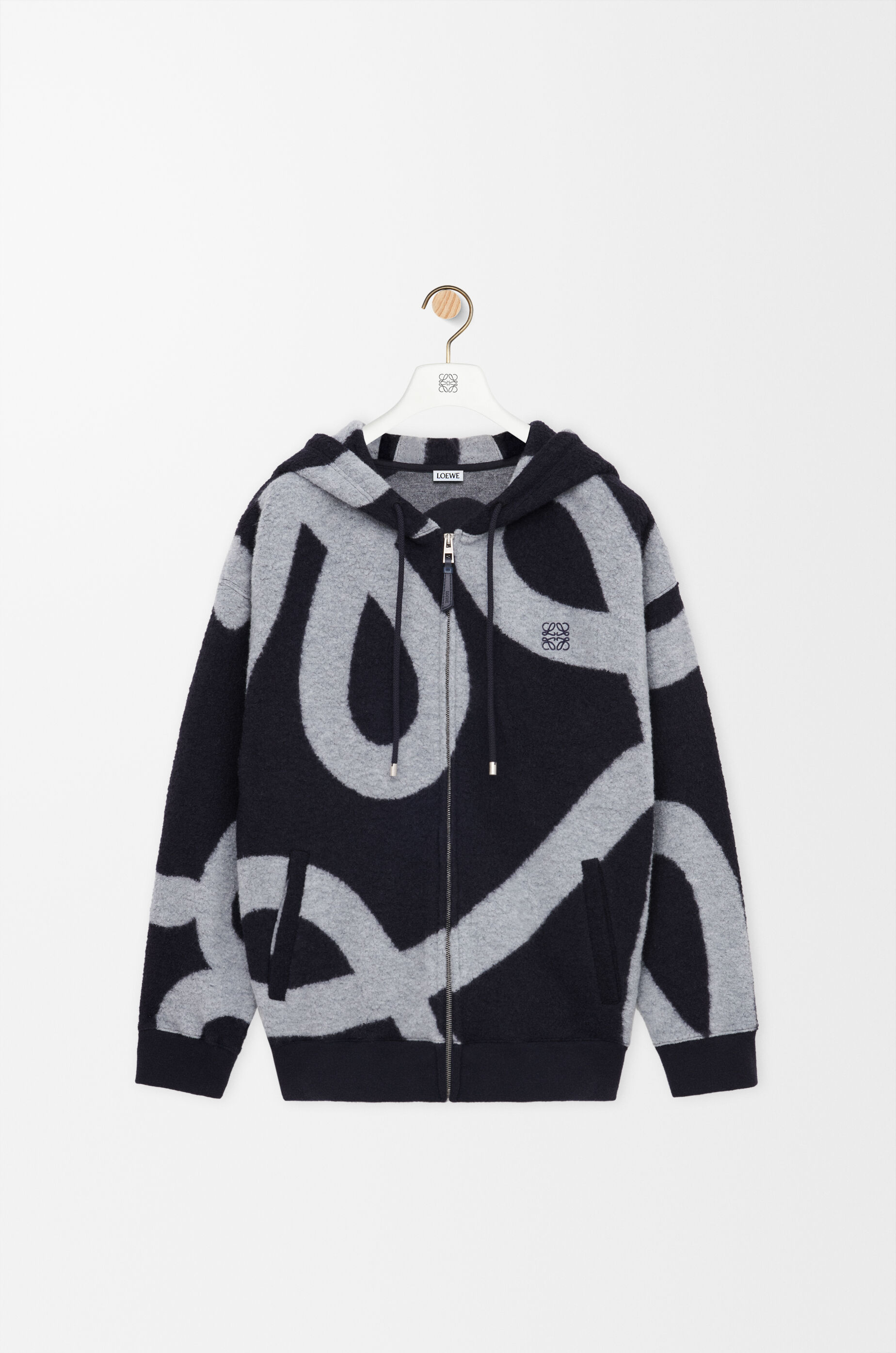 Zip-up hoodie in wool and cotton Blue - LOEWE