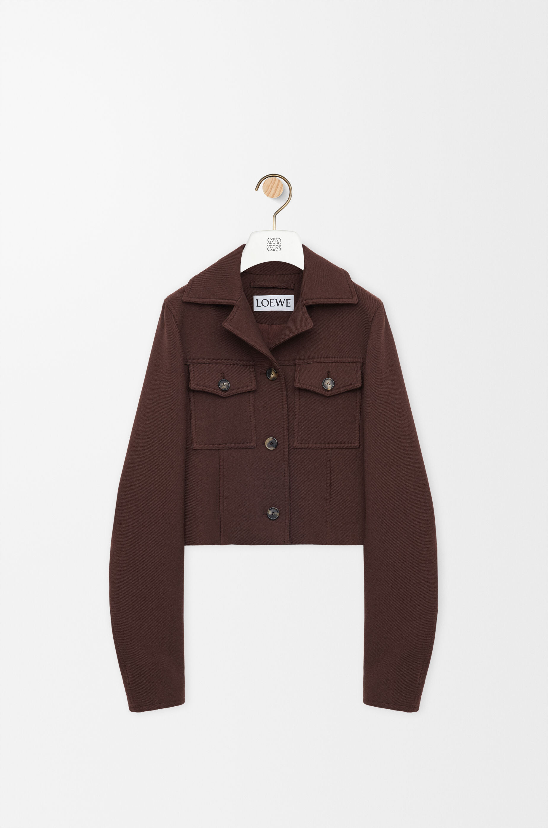 LOUNIE⭐︎クロップドジャケット　ダークブラウン　サイズ38 クロップド ジャケット（ウール） ブラウン - LOEWE