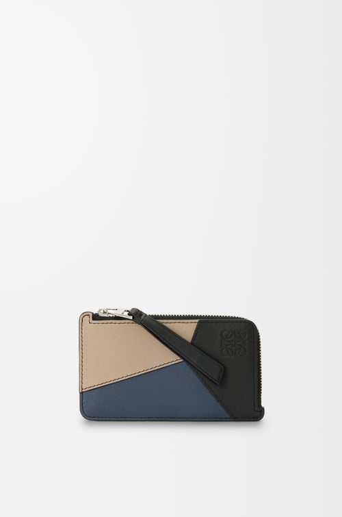 LOEWE 经典牛皮革 Puzzle 硬币卡包 染料靛蓝色/麻灰色