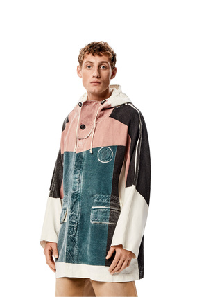 LOEWE Printed hooded parka in linen and cotton White/Multicolor