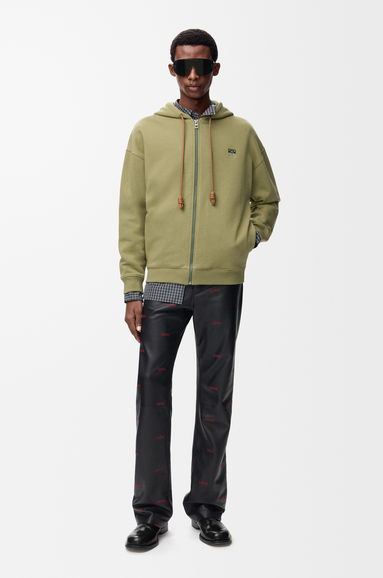 LOEWE Zip-up hoodie in cotton Khaki Green