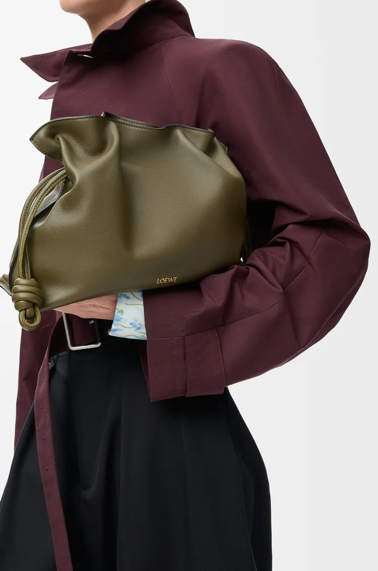 LOEWE Medium Flamenco clutch in nappa calfskin Dark Khaki