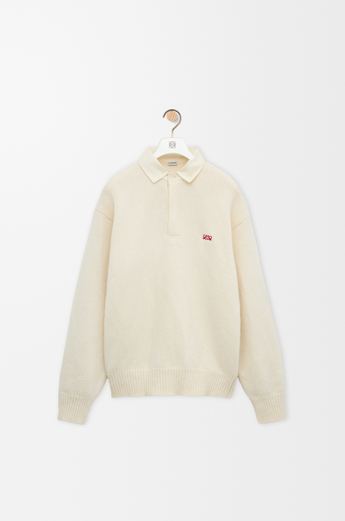 LOEWE Polopullover aus Wolle Ecru