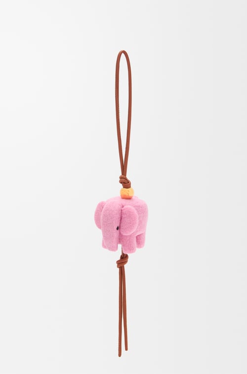 LOEWE Charm Elephant en fieltro y piel de ternera Rosa