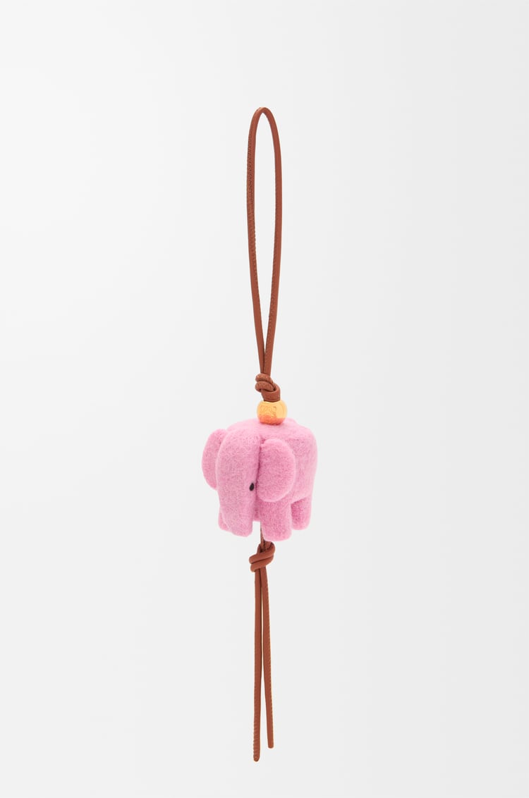 LOEWE Charm Elephant en fieltro y piel de ternera Rosa