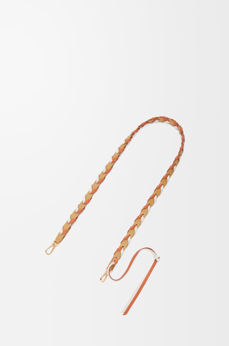 LOEWE Correa fina trenzada en piel de ternera Blanco Suave/Naranja Arce