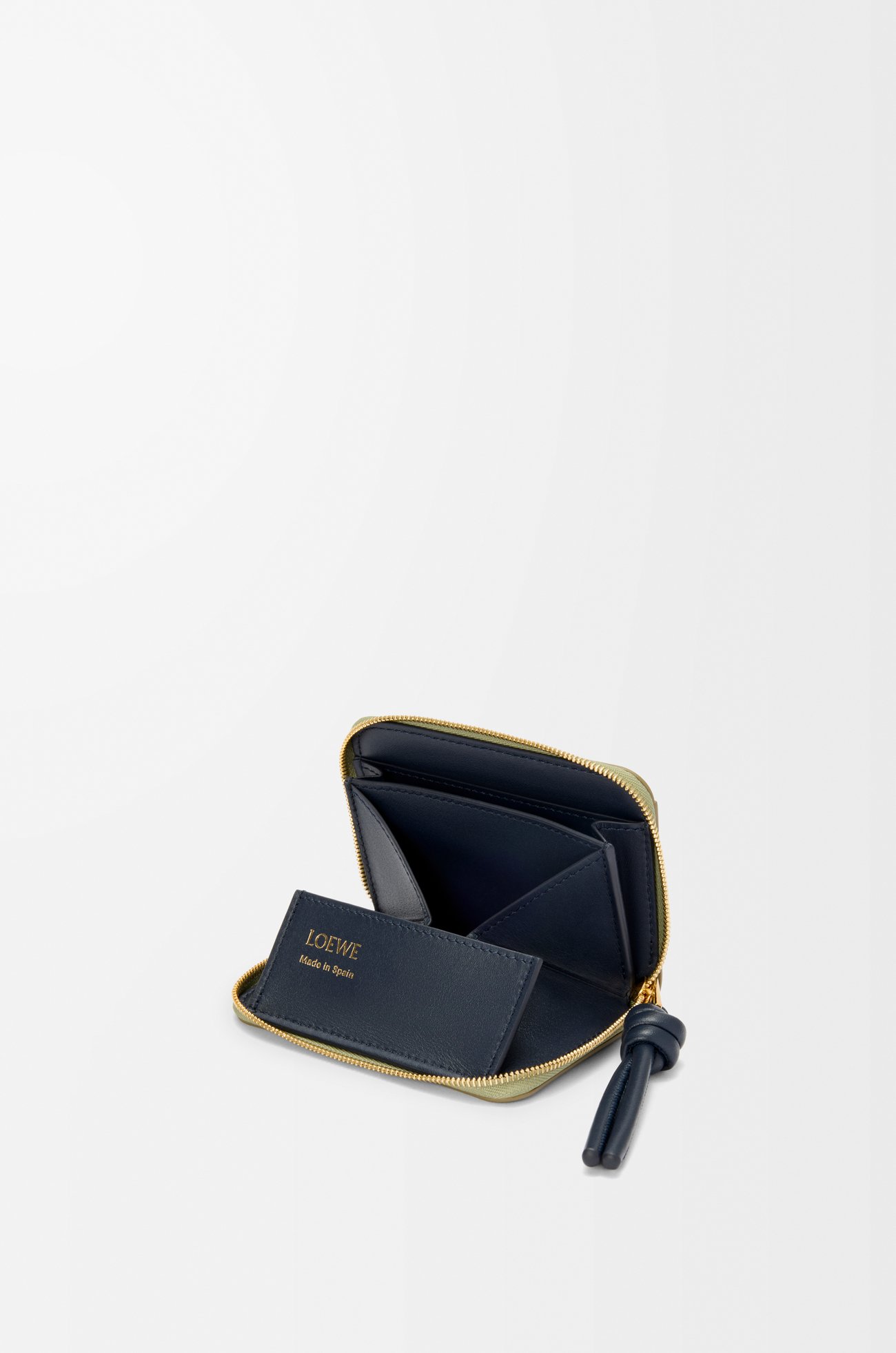 LOEWE Zipped coin purse in shiny nappa calfskin Eucalyptus/Deep Navy