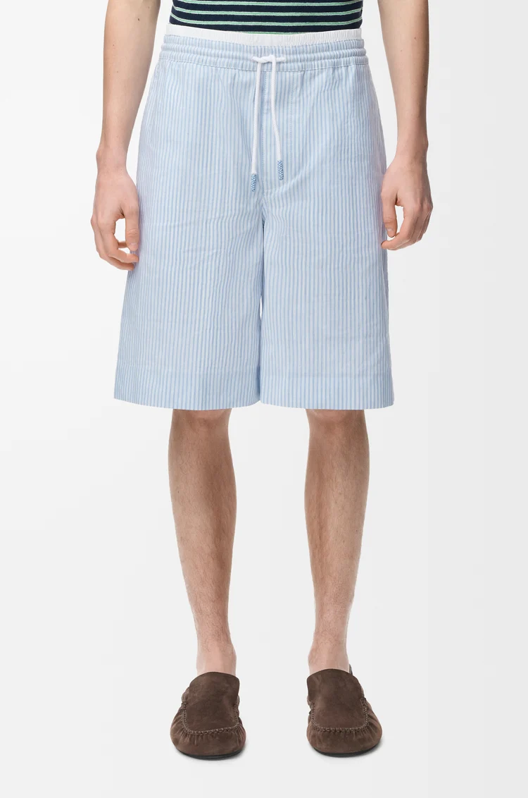 LOEWE Drawstring shorts in technical linen blend White/Light Blue
