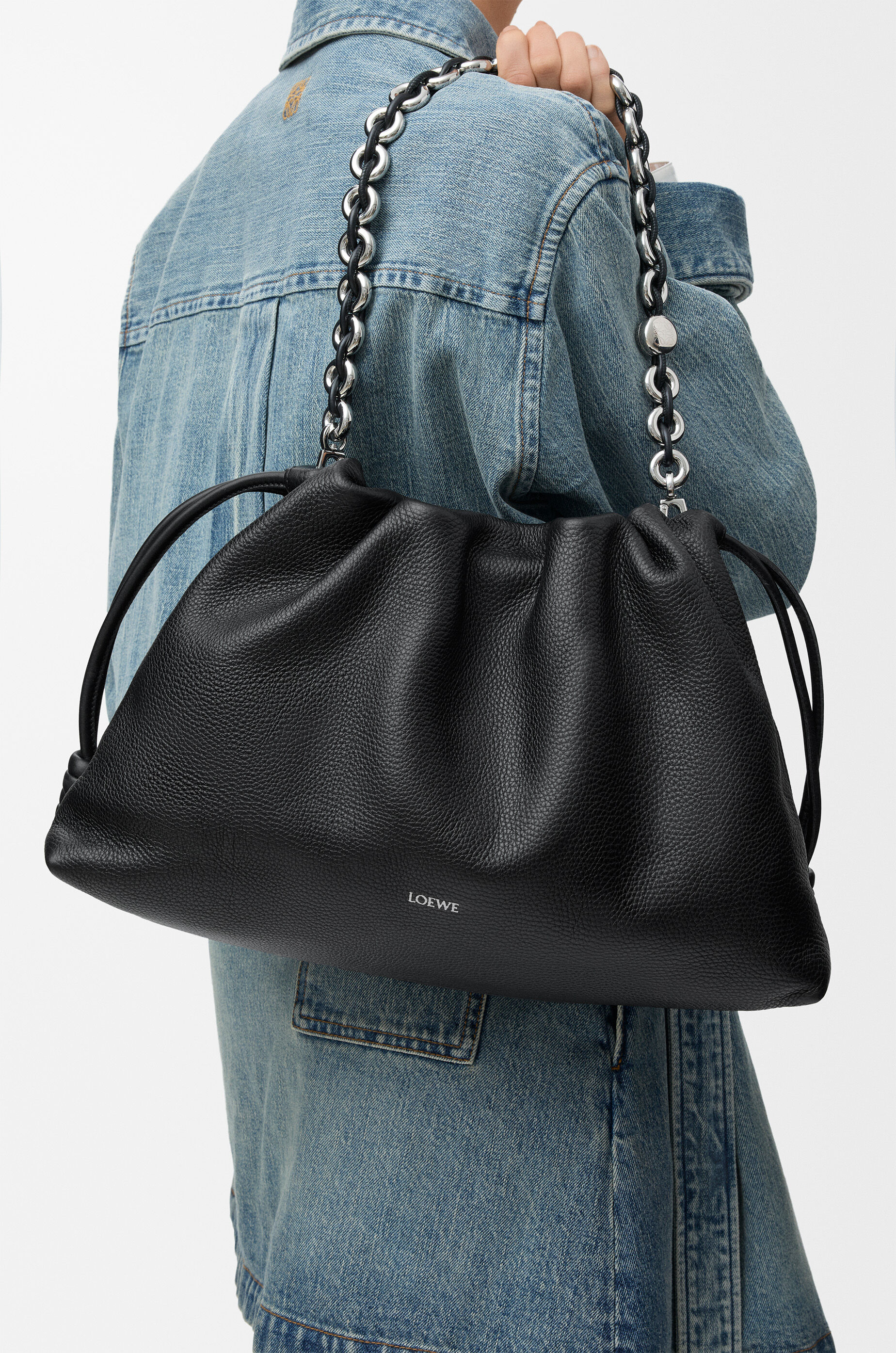 フラメンコパース ラージ（ファイングレインカーフ） ブラック - LOEWE