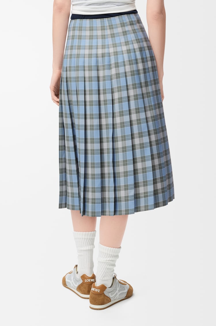 LOEWE Falda plisada en mezcla de lana Azul Claro/Blanco