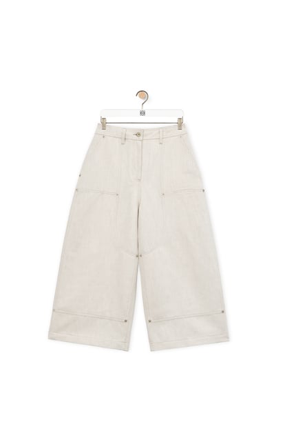 LOEWE Cropped workwear trousers in cotton and  linen Ecru