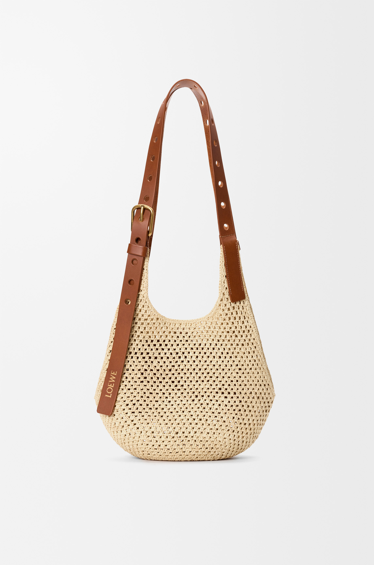 LOEWE Small Punch Hole hobo in raffia and calfskin Natural/Tan