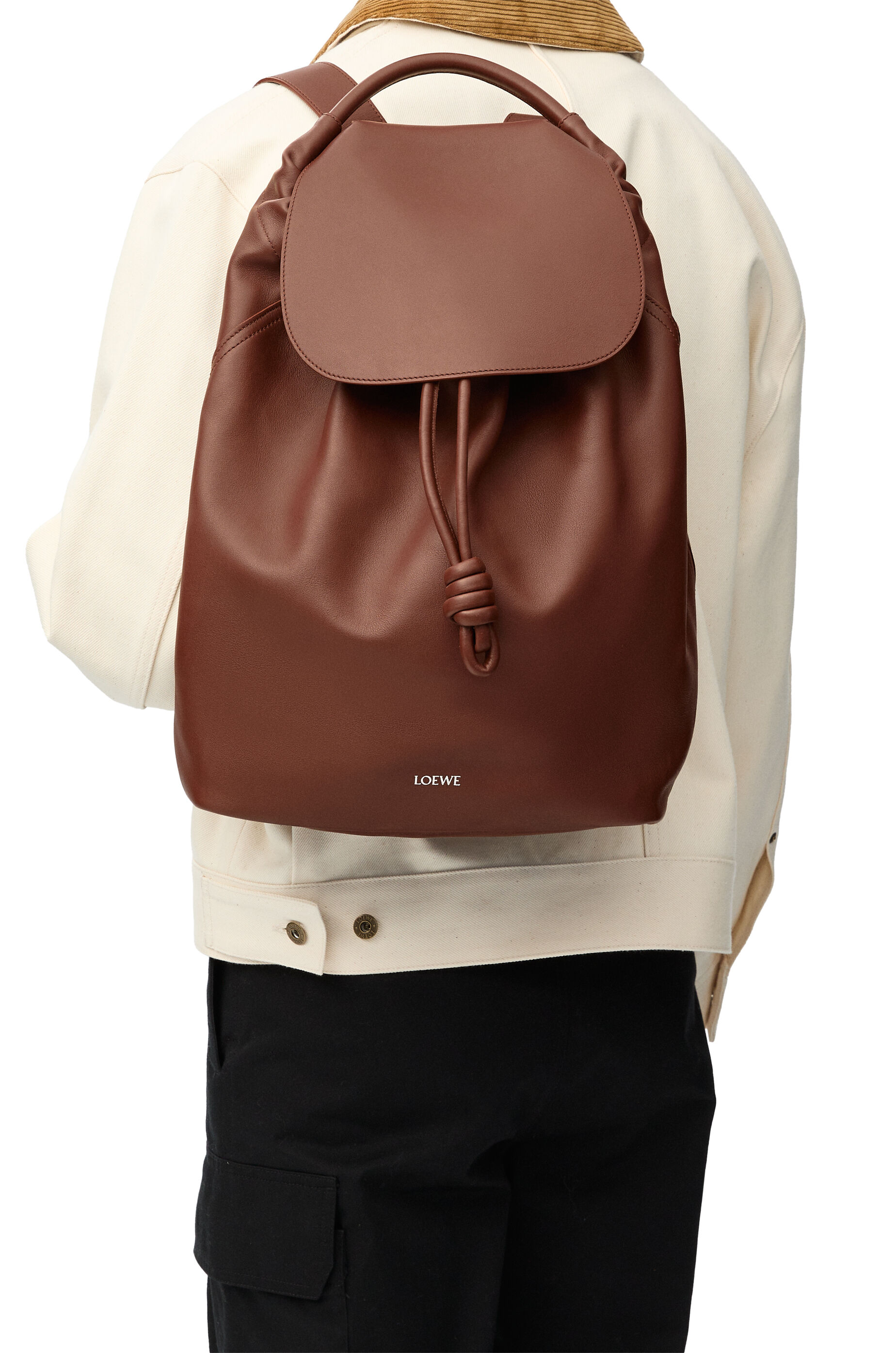 Flamenco backpack in shiny supple calfskin Brownie LOEWE