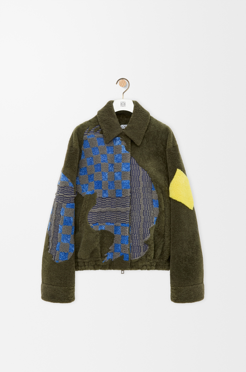 LOEWE Chaqueta bomber en lana de oveja Verde Caqui/Multicolor