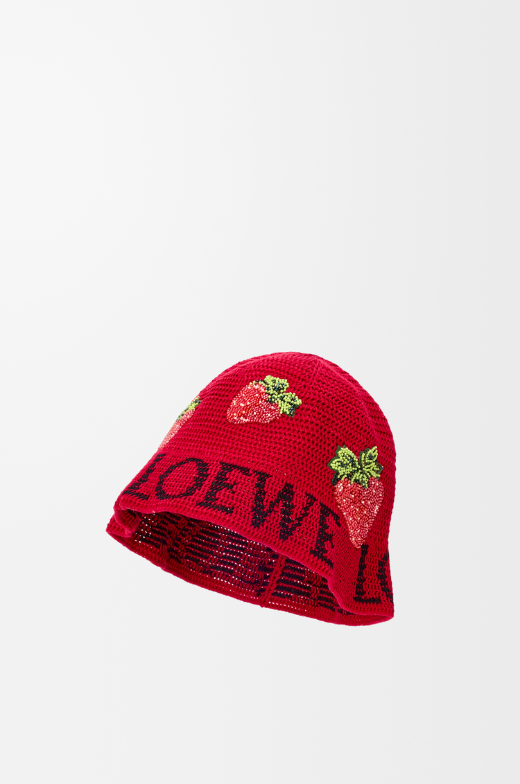 LOEWE 棉质草莓水桶帽 红色