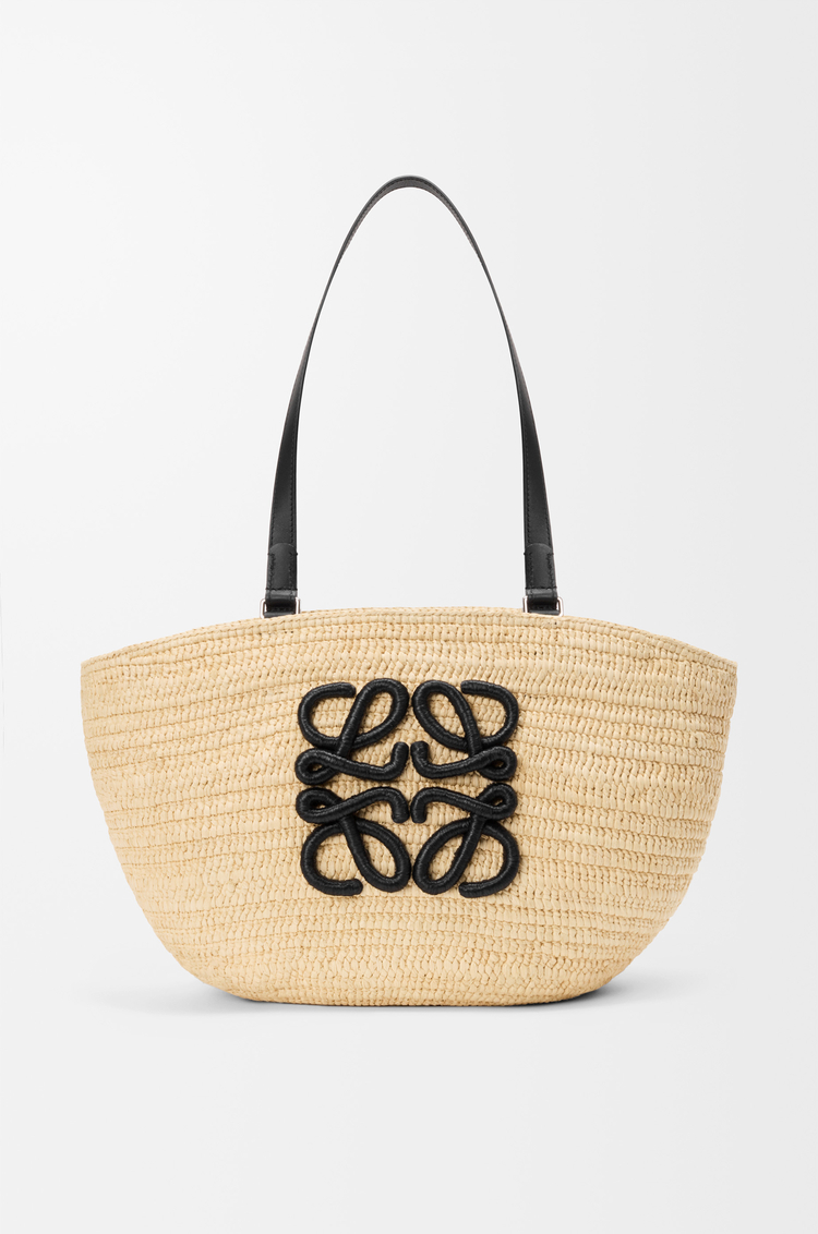 LOEWE Medium Eclipse basket in raffia and calfskin Natural/Black