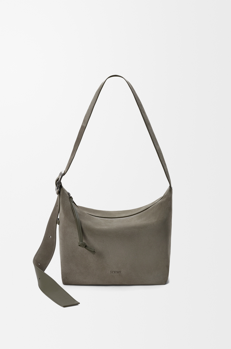 LOEWE Mittelgroße Loop Hobo Bag aus Velours-Kalbsleder Helles Khaki