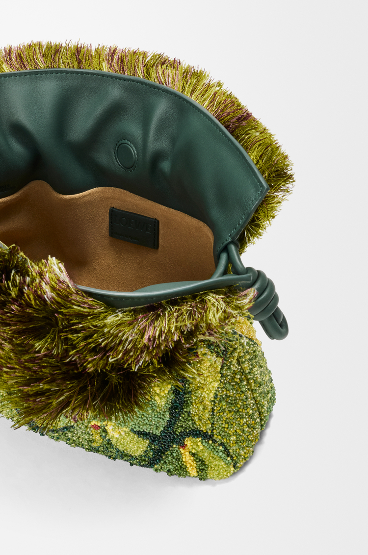 LOEWE Mini Flamenco clutch perlé Vert Printemps