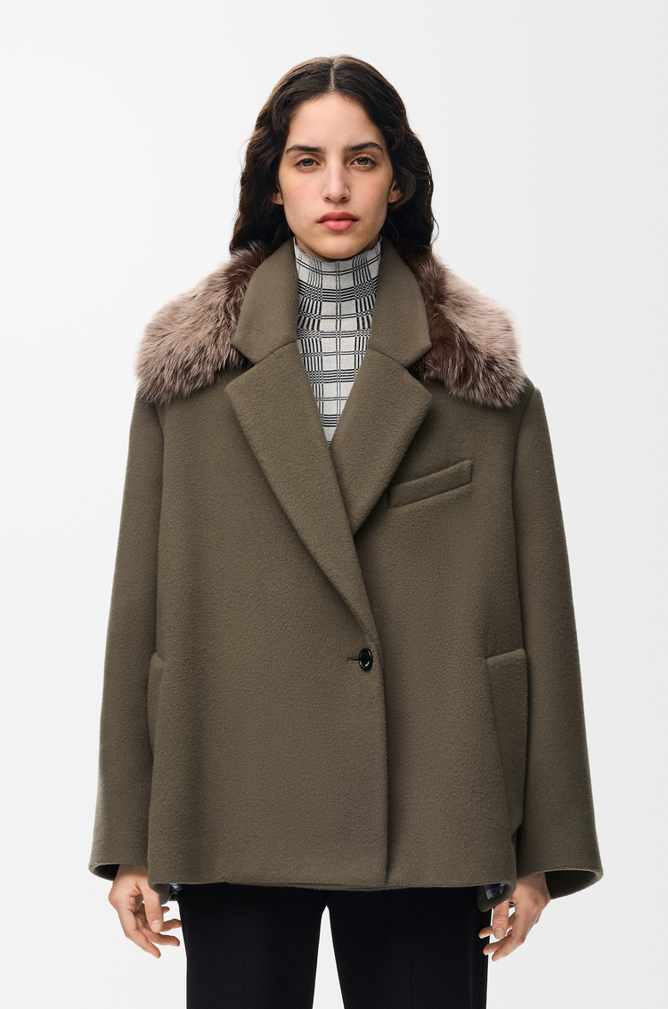 LOEWE Abrigo corto en lana y cashmere Taupe Grey