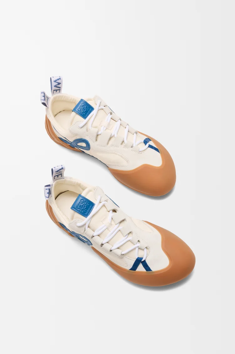 LOEWE Sneakers Grip en nylon et cuir velours Blanc/Bleu