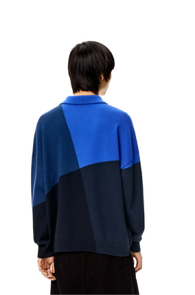 LOEWE Jersey en lana colour-block con cuello de polo Azul Multitono plp_rd