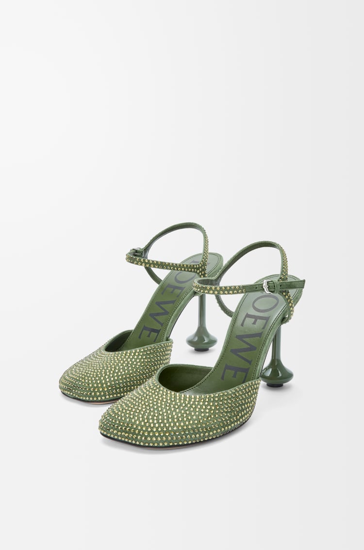 LOEWE Zapato de salón Toy con tira en el tobillo en ante con pedrería Verde Militar