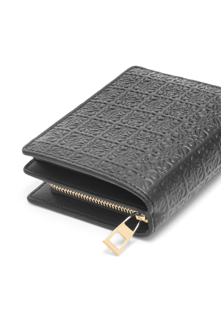 LOEWE Repeat compact zip wallet in embossed silk calfskin Black
