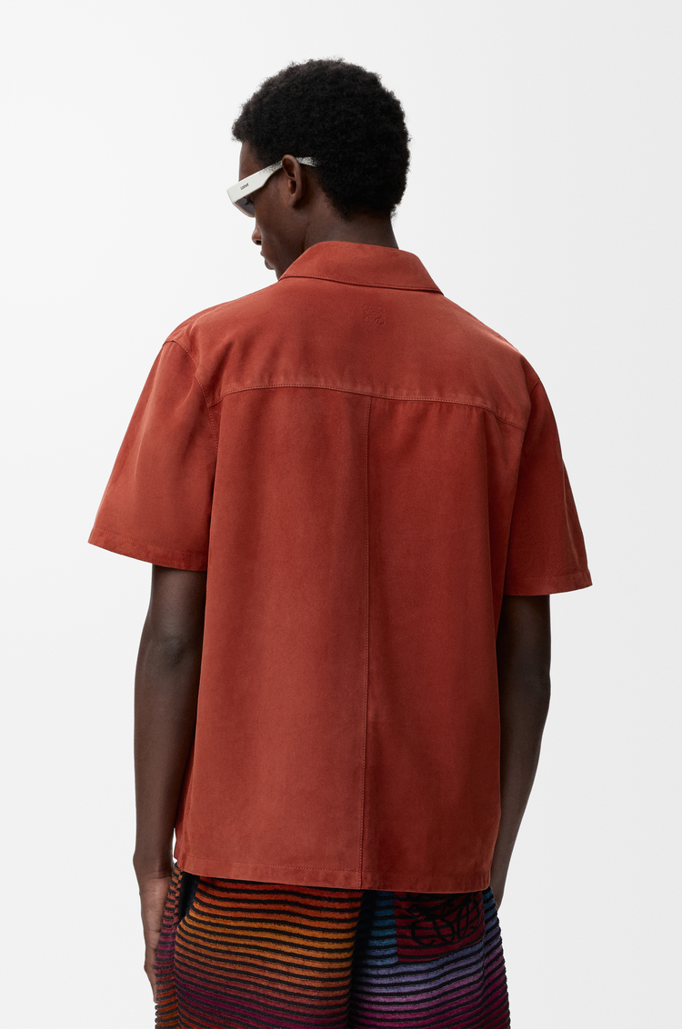LOEWE 麂皮山羊皮短袖襯衫 深橘色