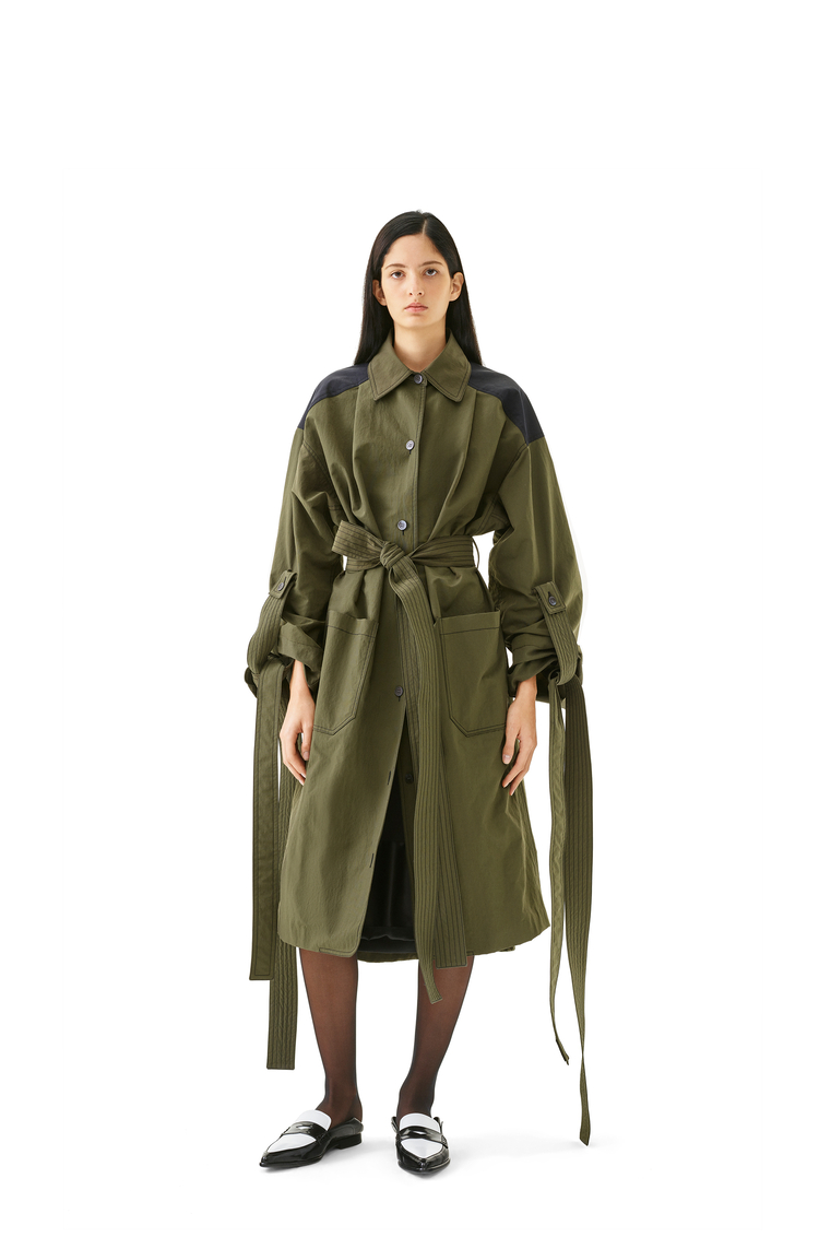 LOEWE NYLON OVERSIZE COAT Black/Khaki Green
