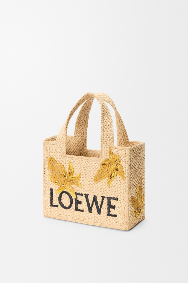 LOEWE Small LOEWE Font tote in raffia Natural/Mustard
