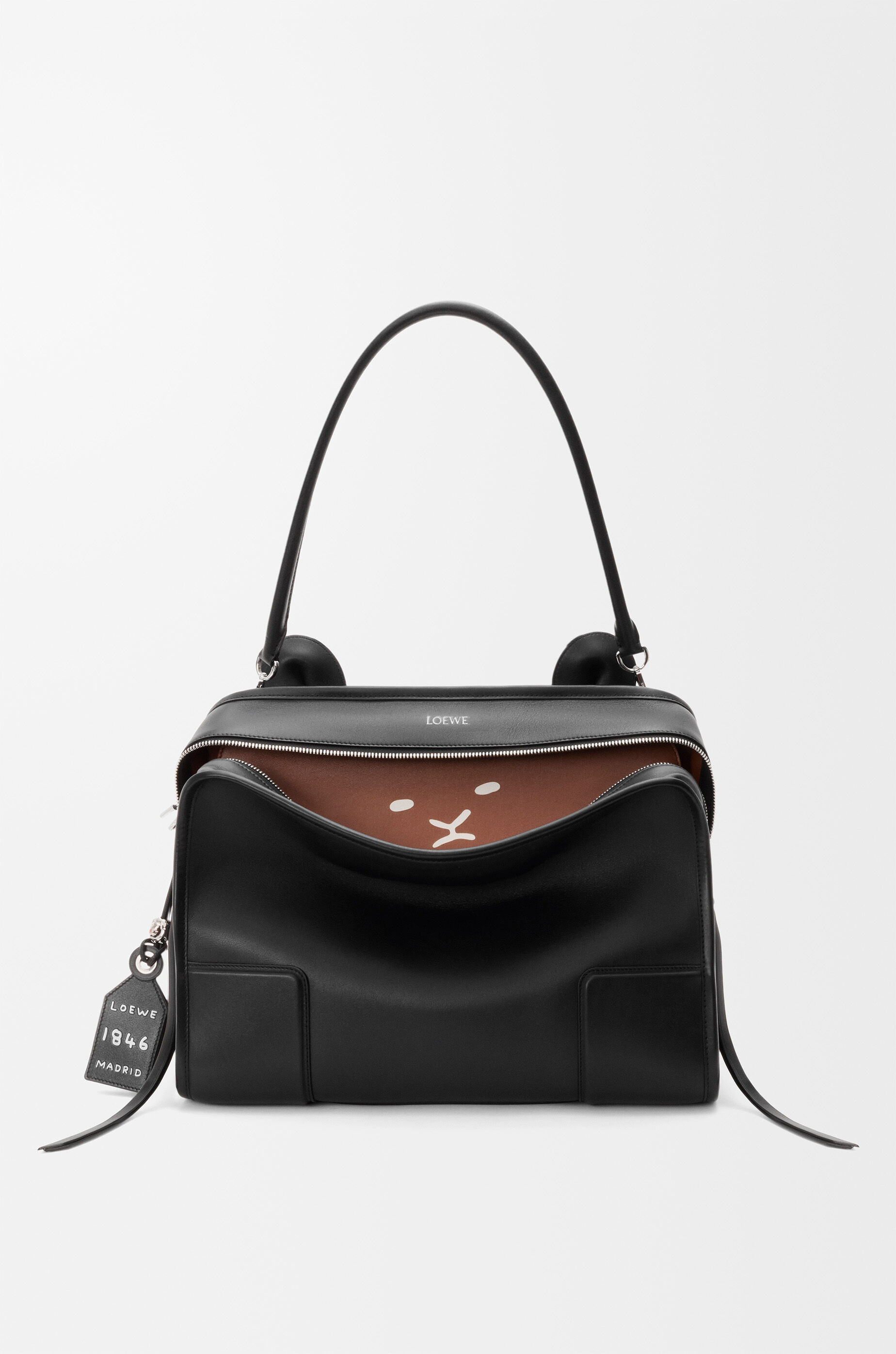 Large Lion Intarsio Amazona 180 bag in calfskin Black - LOEWE USA