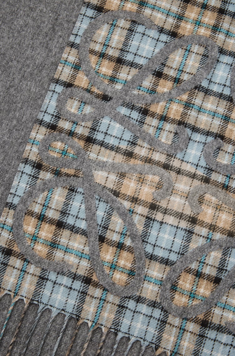 LOEWE Anagram scarf in silk and cashmere Anthracite/Grey/Beige
