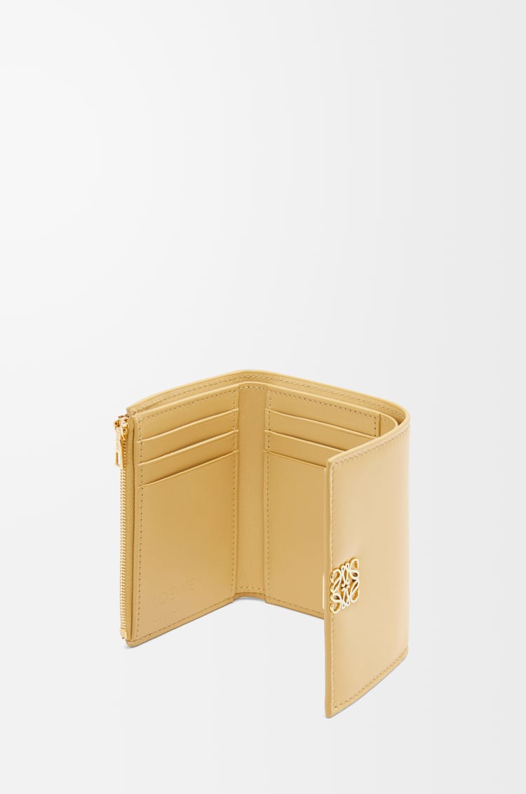 LOEWE Puffer Anagram small vertical wallet in shiny nappa calfskin Dark Butter