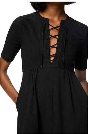 LOEWE Lace up dress in linen and cotton Black plp_rd