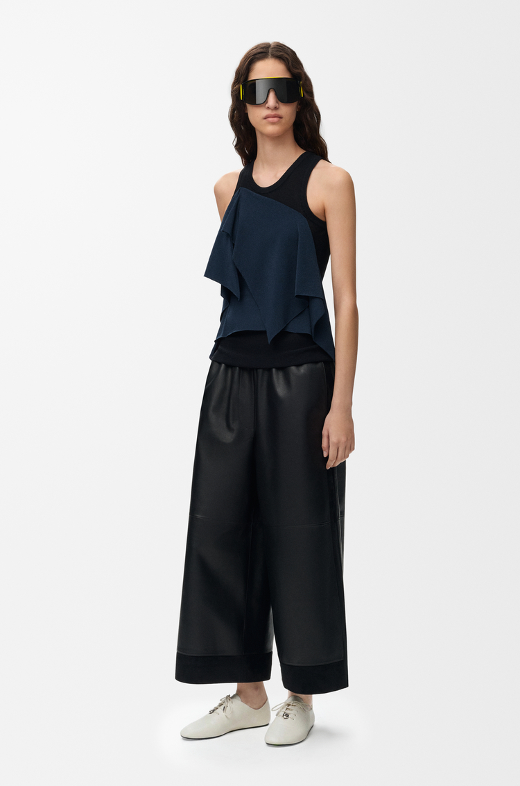 LOEWE Cropped trousers in nappa lambskin and suede Black