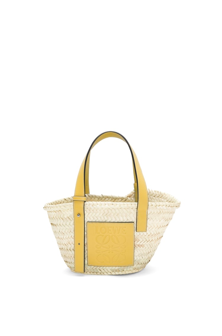 LOEWE Small Basket bag in raffia and calfskin Dark Yellow