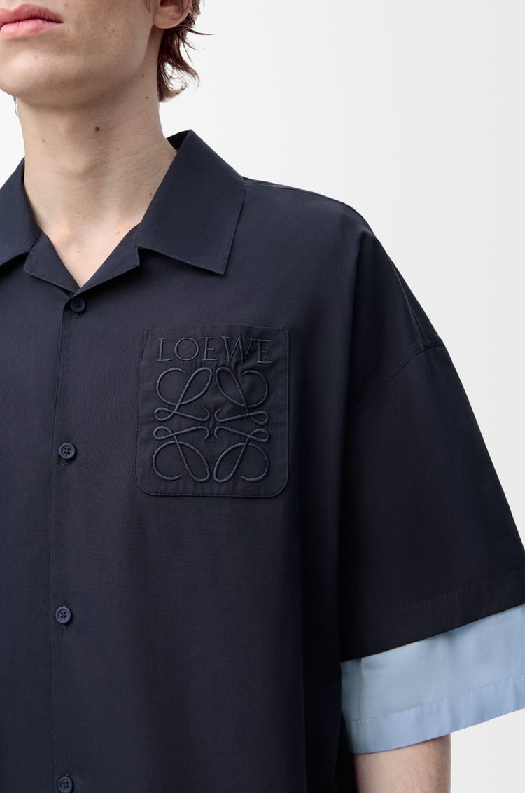 LOEWE Short sleeve shirt in cotton Dark Navy/Light Blue