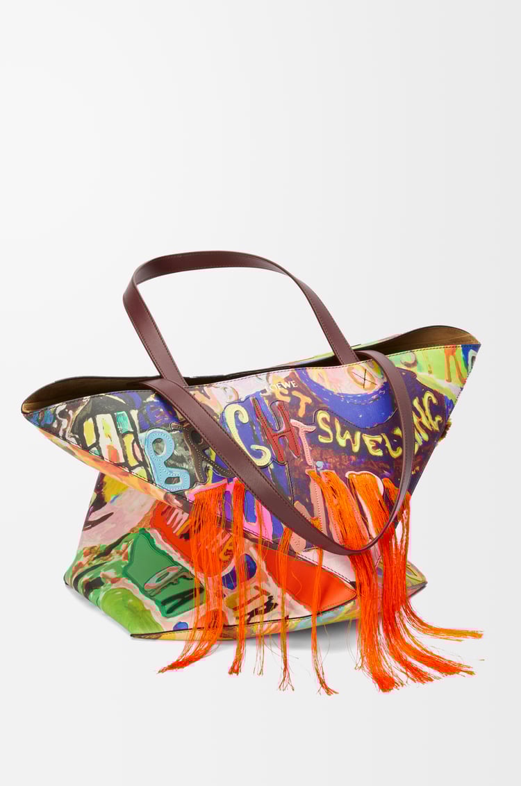 LOEWE XL Puzzle Fold tote in classic calfskin Dark Burgundy/Multicolor