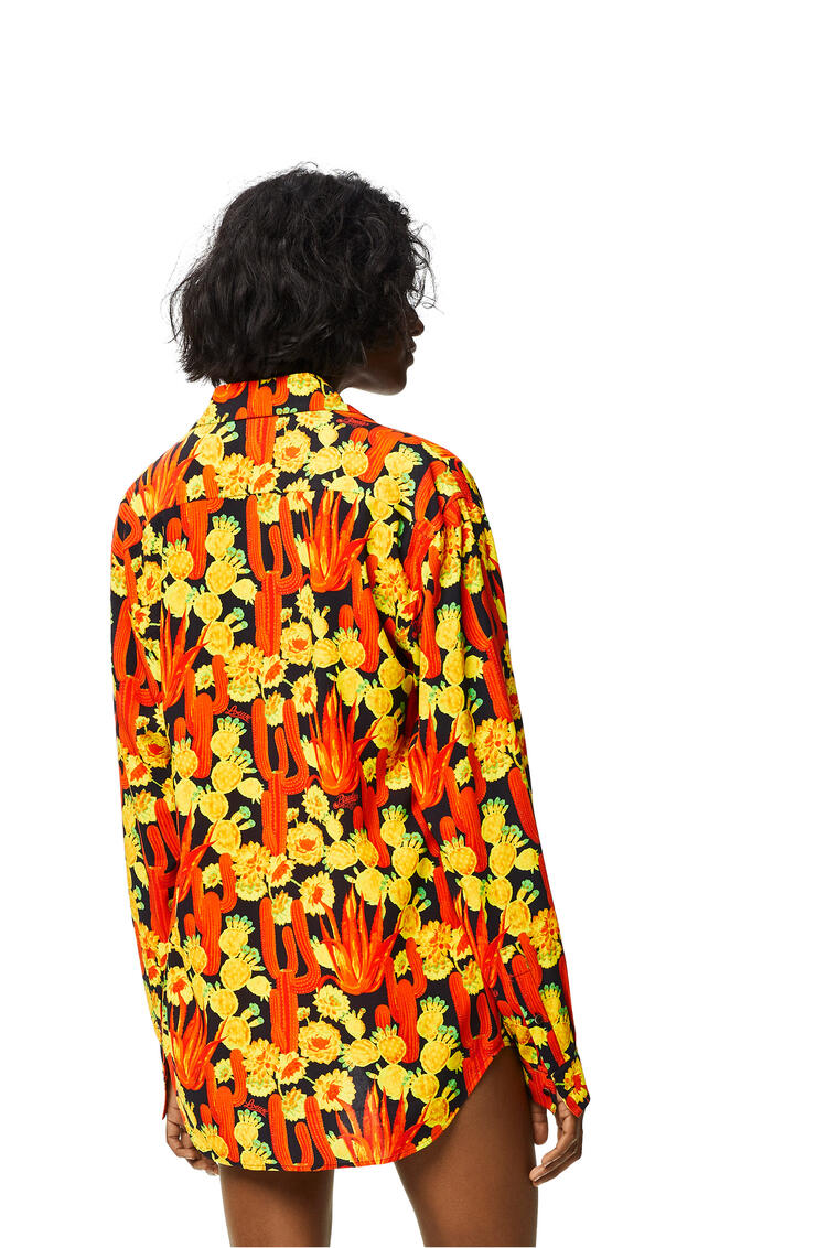 LOEWE Camisa en viscosa con estampado de cactus Negro/Naranja/Oro