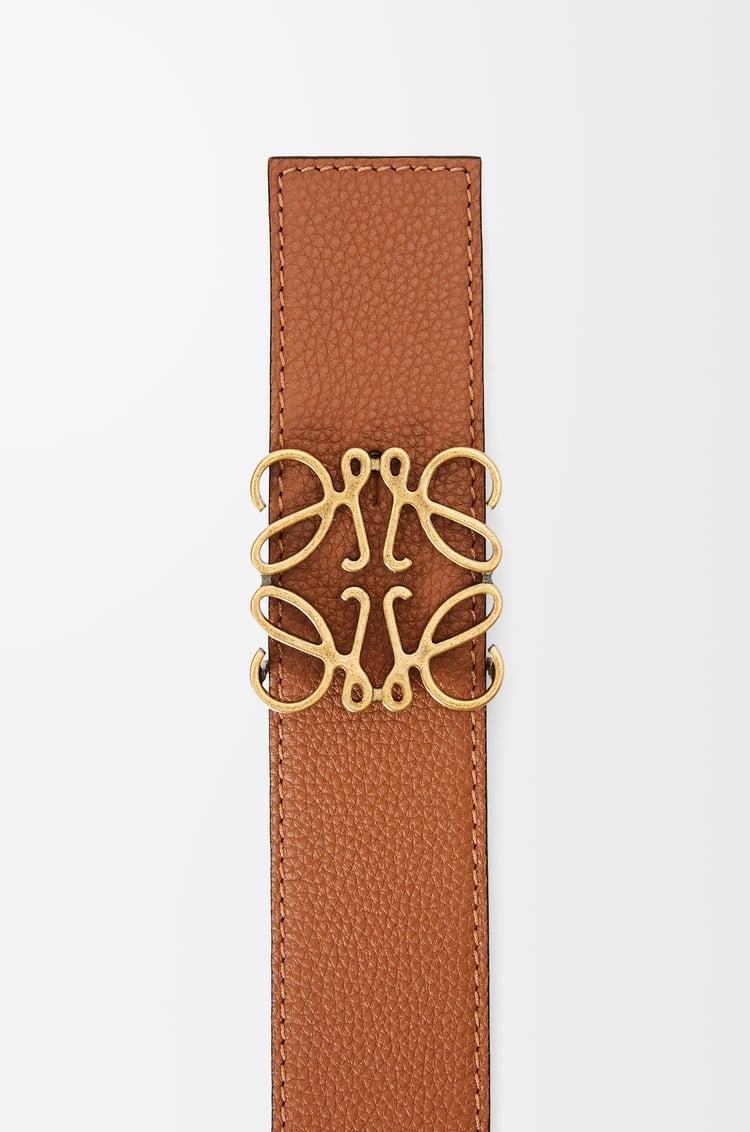 LOEWE Reversible Anagram belt in soft grained calfskin and smooth calfskin Tan/Black/Old Gold
