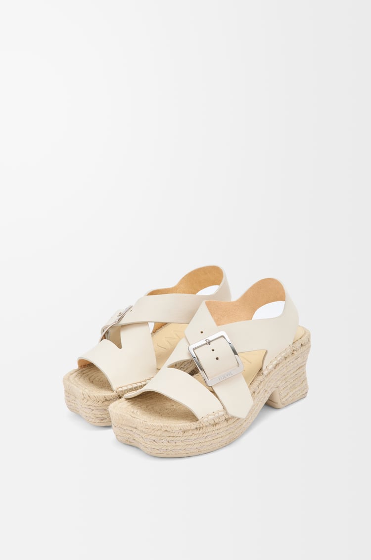 LOEWE Petal espadrille platform sandal in soft calfskin	 White